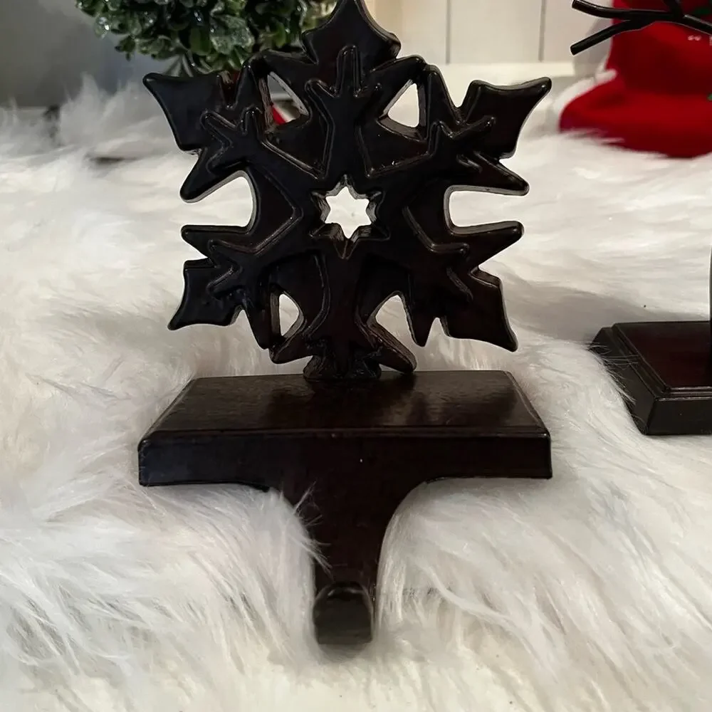 NEW Pottery Barn Bronze Snowman Snowflake Christmas Holiday Stocking Holders